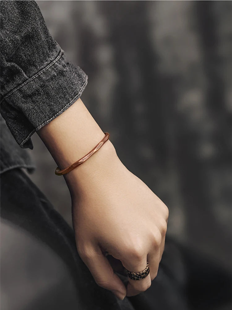 Handgefertigtes Armband aus reinem Kupfer, Kunsthandwerk, alter Manschettenarmreif, rustikaler Punk, Unisex, Wikinger-Schmuck, Straße, rotes Metall