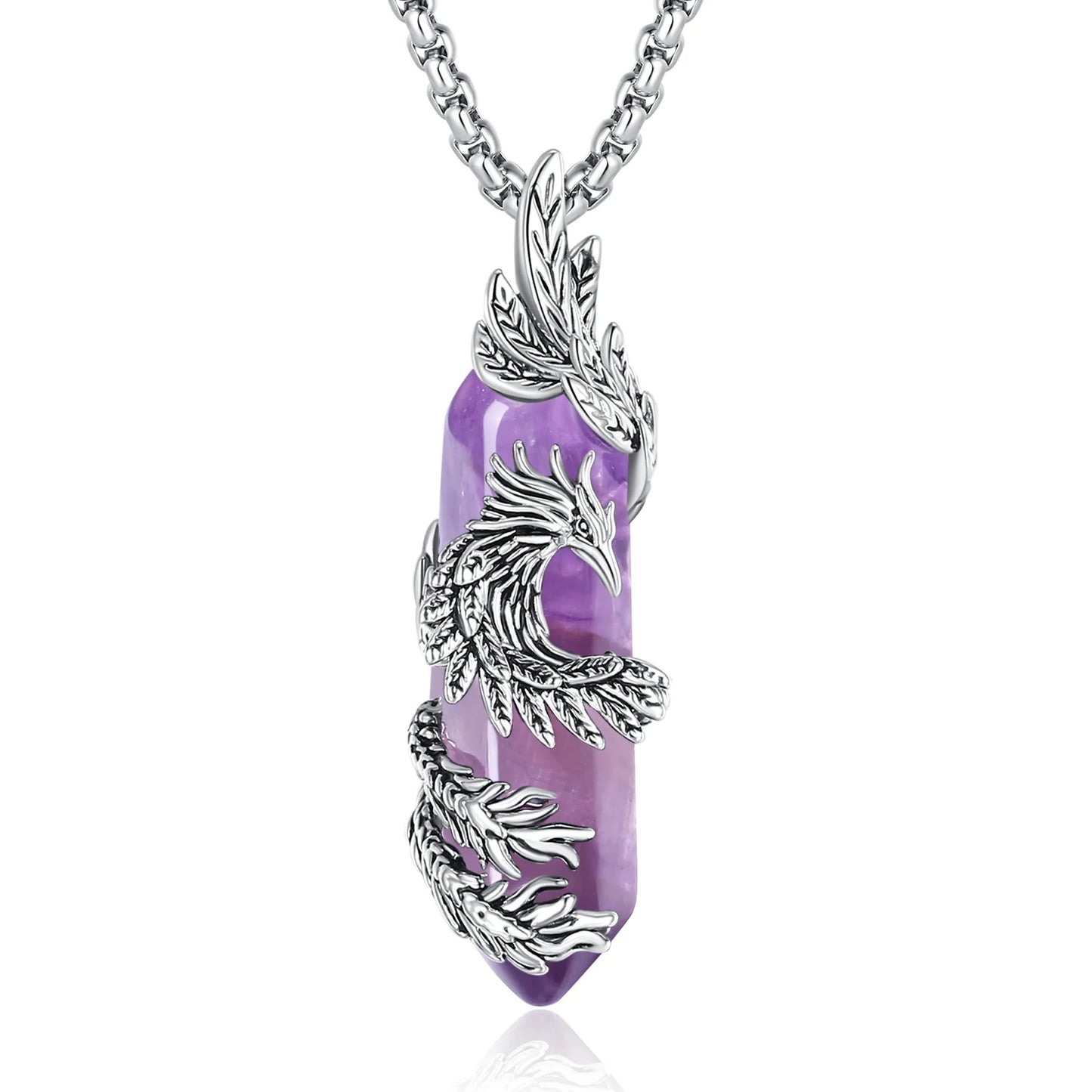 Eudora Phoenix Twining Hexagonal Amethyst Prismatic Necklace Natural Healing Stone Crystal Pendant Spiritual Jewelry Women Gift