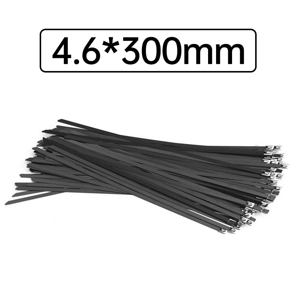 100 Stück 304 Edelstahl Metall schwarz Kabelbinder selbstsicherndes, hochtemperaturbeständiges Antioxidationsmaterial