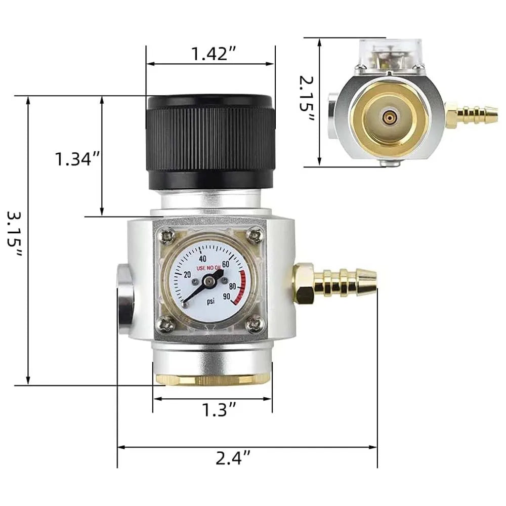 MUGLIO Soda Water Co2-Ladegerät-Set, Mini-Regler mit Widerhakenanschluss, europäischer Standard T21 x 4 Farbkugel-Adapter 0–90 psi