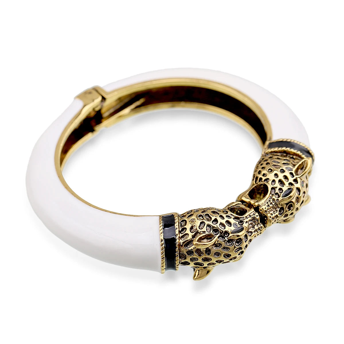 All Seasons Damen-Manschettenarmband für Party, antik vergoldet, Tier-Emaille, Leopardenkopf, Vintage-Armband, trendiger Schmuck