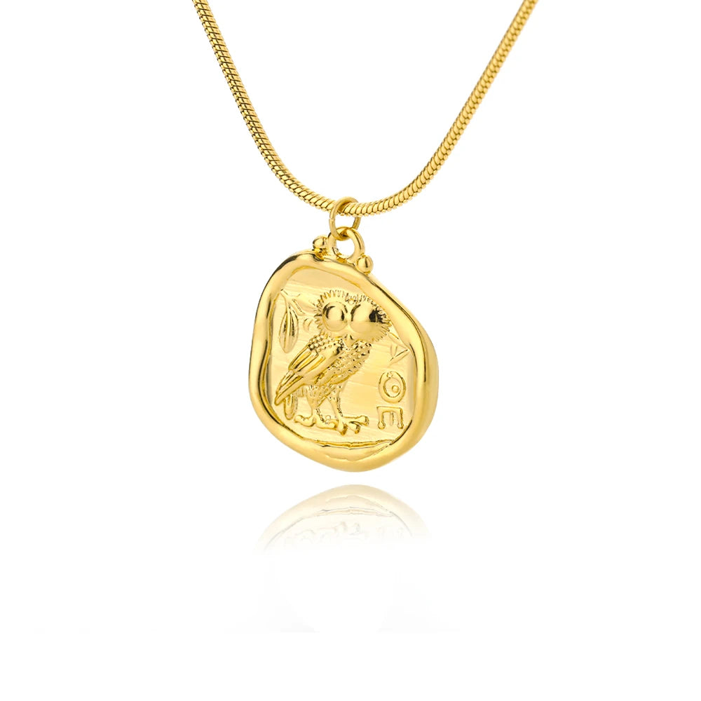 Vintage Eule Münze Halsketten für Frauen Männer Eule Anhänger Halskette Kragen Böhmen geschnitzt Freiheit Brief Schmuck Geschenk Bijoux Femme