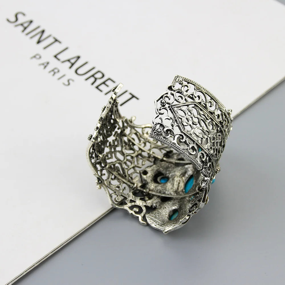 Sunspicems Vintage Türkei Armreif Große Frauen Manschette Armband Retro Gold Farbe Grau Kristall Böhmen Hochzeit Schmuck Geschenk