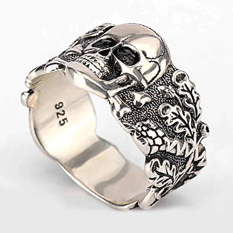 Vintage S925 Sterling Silber Totenkopf Kopf Böser Dämon Vintage Punk Gothic Rock Persönlichkeit Vielseitiger High-End-Ring Geschenk