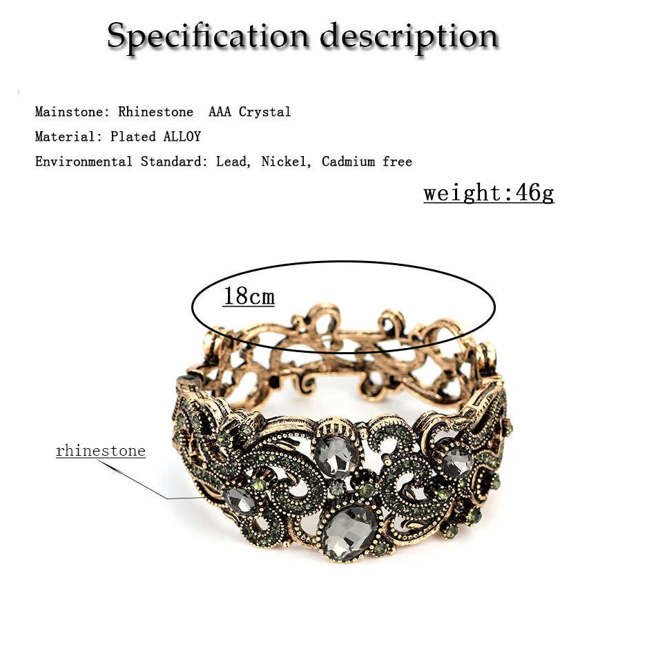 Sunspicems Böhmen Grau Kristall Türkische Armreif Manschette Armband Für Frauen Retro Gold Farbe Arabischen Braut Hochzeit Schmuck Bankett Geschenk