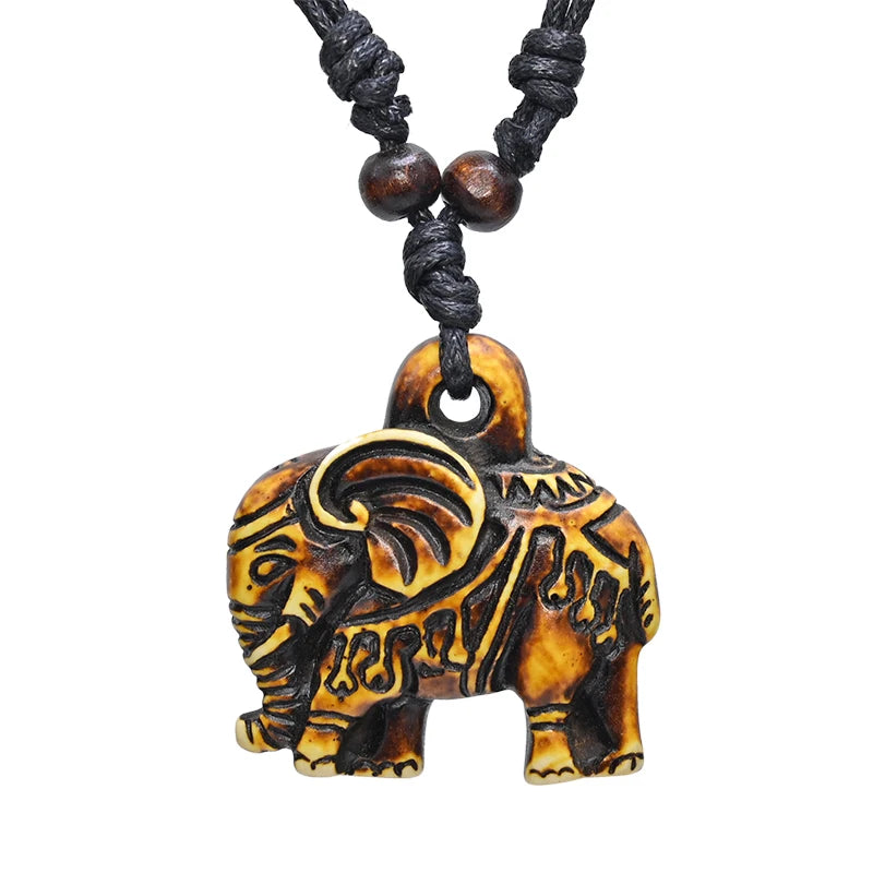 FX026 Elefanten-Halskette, Vintage-Anhänger, Mann-Halsband, Retro-Afrika-Schmuck, Tribal-Stil, Nachahmung von Yak-Knochen, Halskette, Amulett, Geschenk