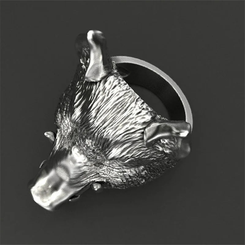 Neue Retro Tier Wildschwein Kopf Ring Herren Ring Mode Metall lustige Ring Zubehör Party Schmuck Größe 8-13