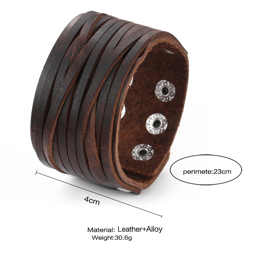 2024 Trend Schmuck Vintage Handgemachte Webart Echtes Leder Armband Männer Personalisierte Manschette Breite Leder Armband Pulsera Hombre