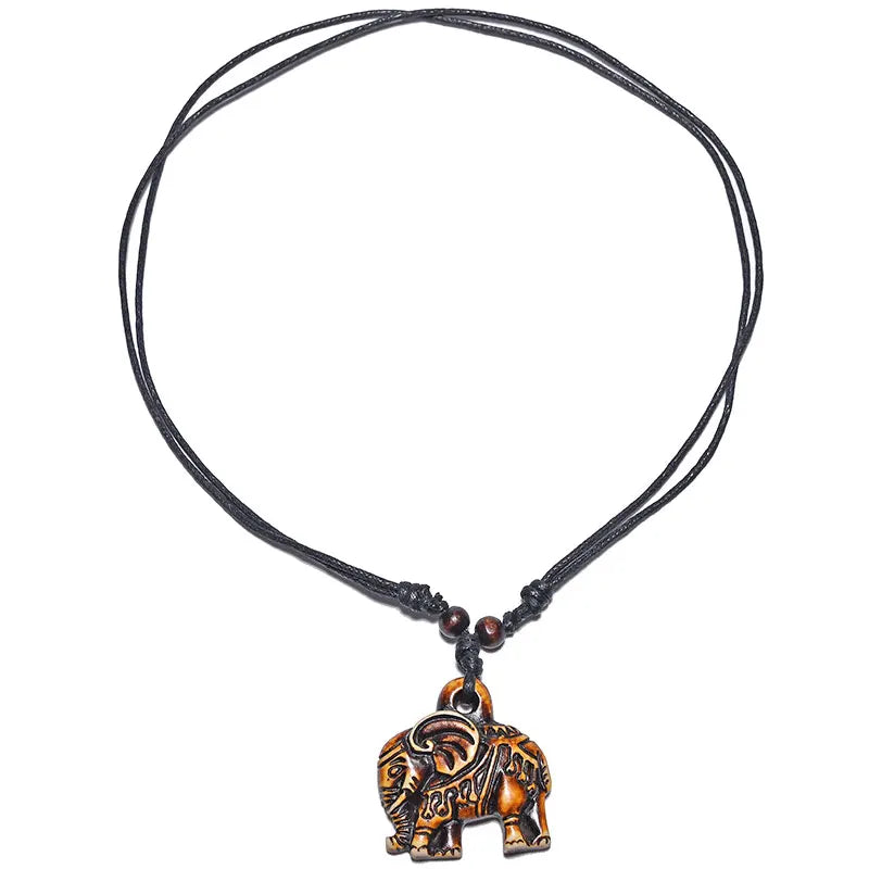 FX026 Elefanten-Halskette, Vintage-Anhänger, Mann-Halsband, Retro-Afrika-Schmuck, Tribal-Stil, Nachahmung von Yak-Knochen, Halskette, Amulett, Geschenk