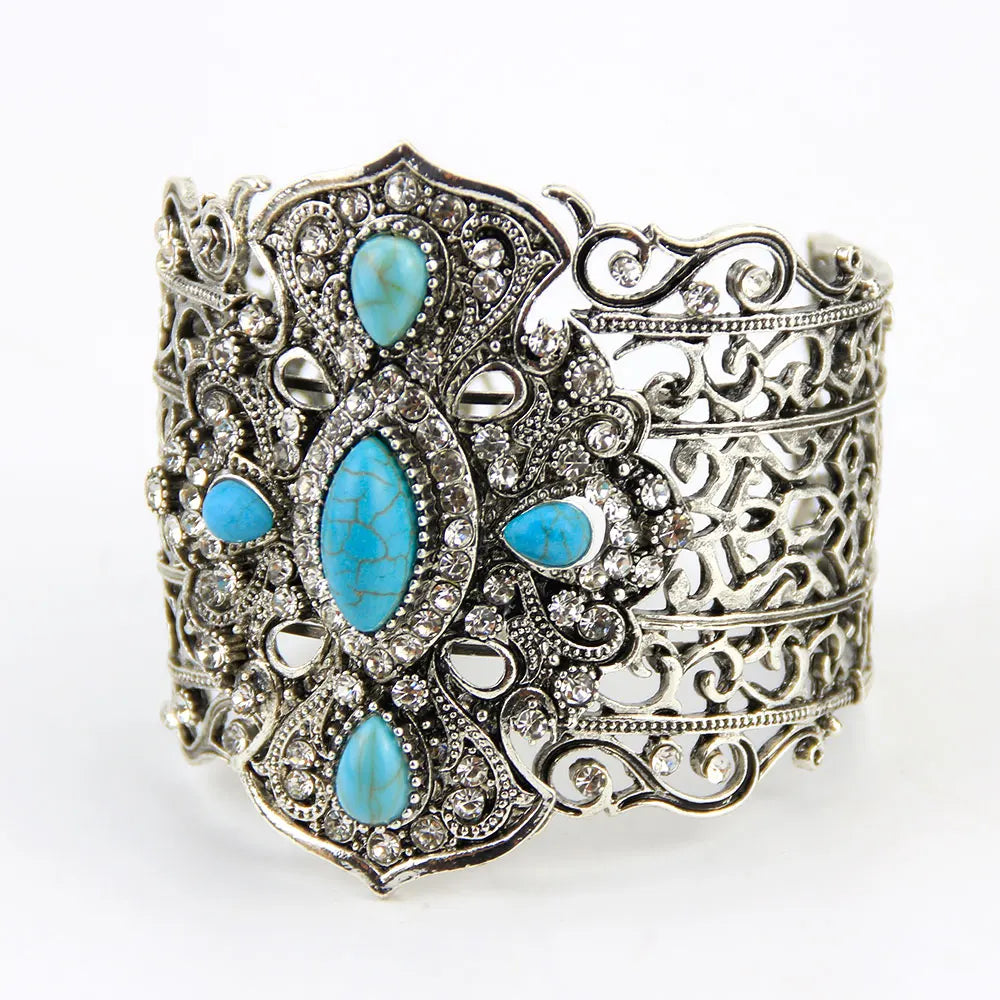 Sunspicems Vintage Türkei Armreif Große Frauen Manschette Armband Retro Gold Farbe Grau Kristall Böhmen Hochzeit Schmuck Geschenk