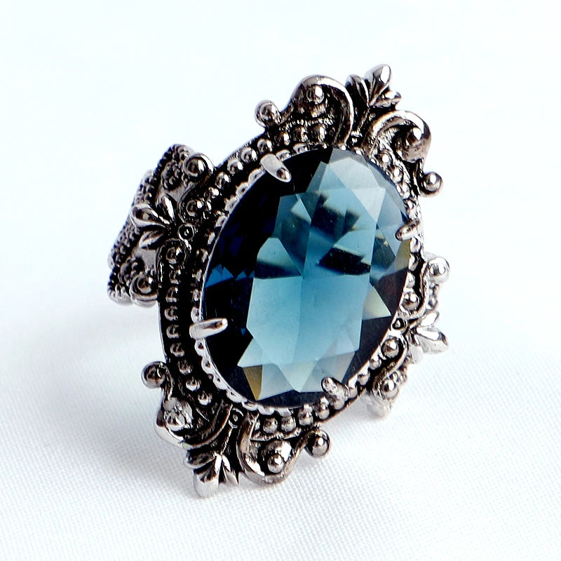 HuiSept Vintage-Ring aus 925er Silber, Schmuck, große ovale Saphir-Edelsteinringe für männlich und weiblich, Hochzeit, Party, Geschenke im Großhandel