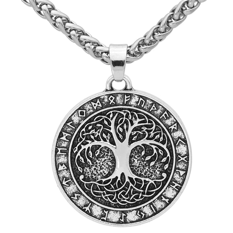 Nordic Vintage Baum des Lebens Runde Anhänger Viking Rune Halskette Antike Bronze Silber Farbe Männer Frauen Schmuck Geschenke Dropshipping