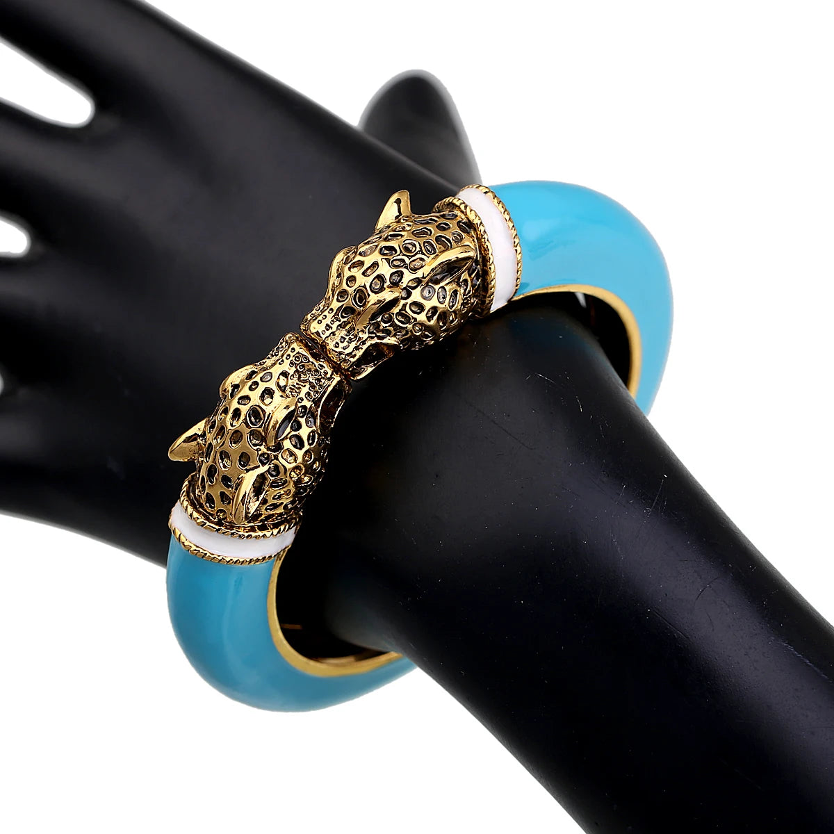 All Seasons Damen-Manschettenarmband für Party, antik vergoldet, Tier-Emaille, Leopardenkopf, Vintage-Armband, trendiger Schmuck