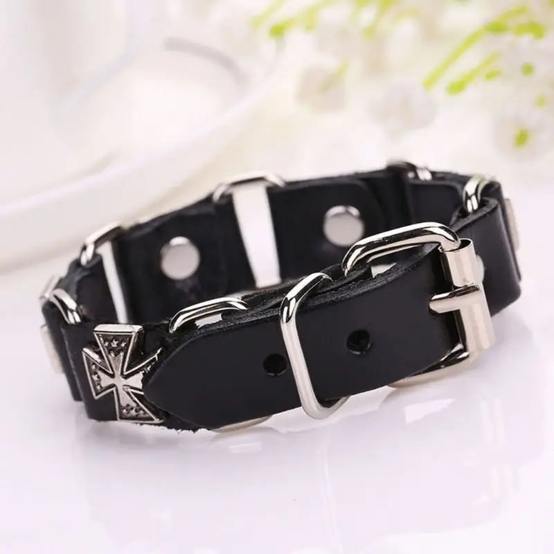 2022 neue männer Punk Einstellbare Lederband Armband Metall Quer Manschette Armreif Armband 2020 trend