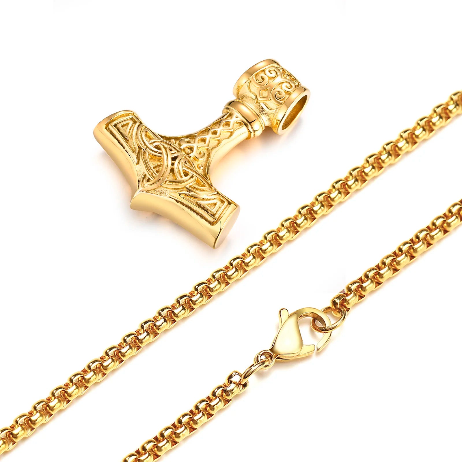 Vnox Vintage Herren nordische Wikinger-Halsketten, Rock Punk Retro Thor Mjolnir Hammer Anhänger, skandinavisches nordisches Amulett Runen-Halsschmuck