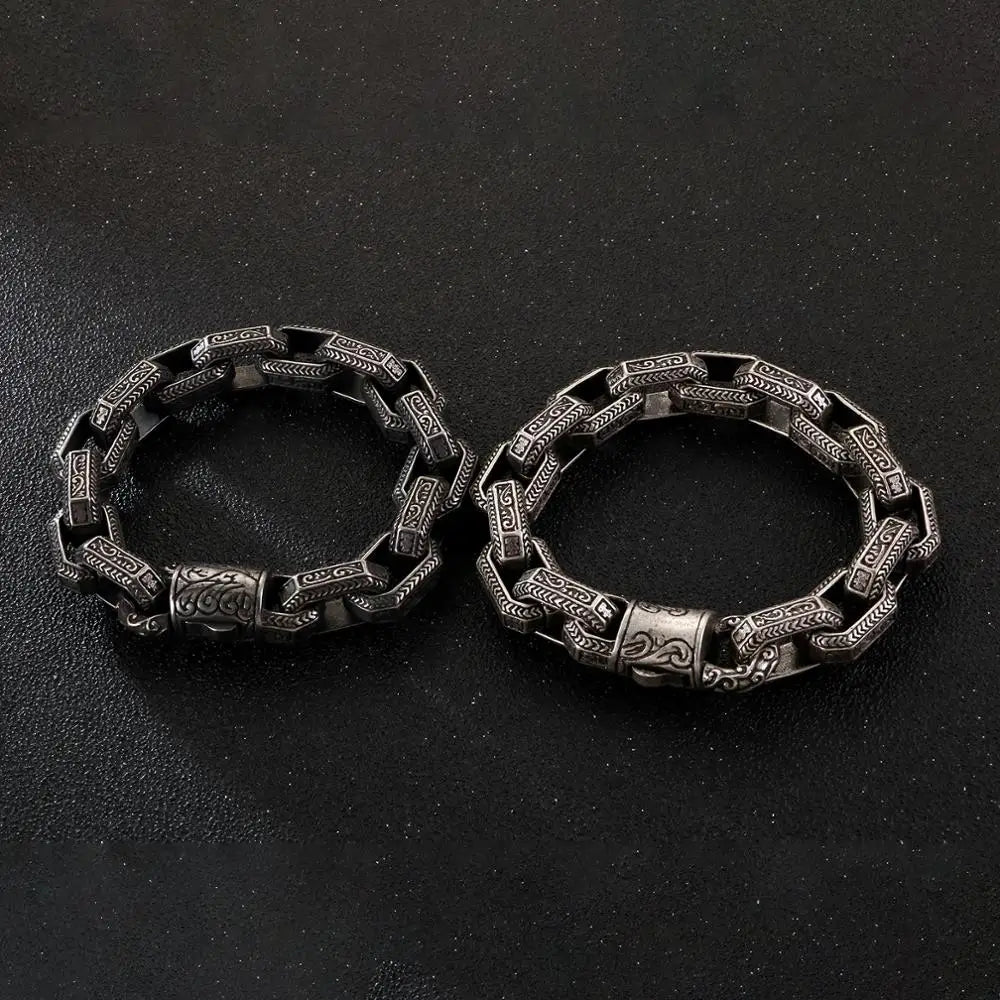 Fongten Vintage Quadrat Armband Für Männer Edelstahl Totem Viking Charme Schwere Armbänder Armreif Männlichen Schmuck Pulsera Großhandel