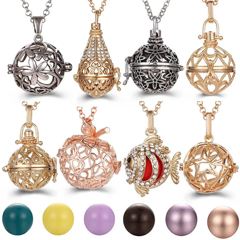 2020 beliebte Multi-Stile hohle Vintage-Halskette Schmuck Musik Ball Schwangerschaft Glocke Halskette Aroma ätherisches Öl Medaillon Anhänger