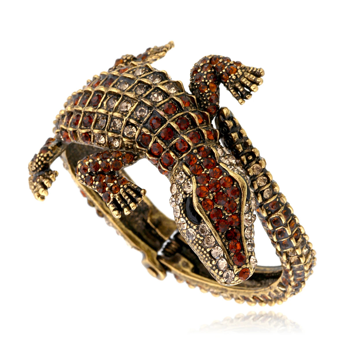 Neue Mode Tier Stil Vintage Krokodil Armreif Antike Goldene Überzogene Volle Strass Manschette Armreif Schmuck 4 Farben