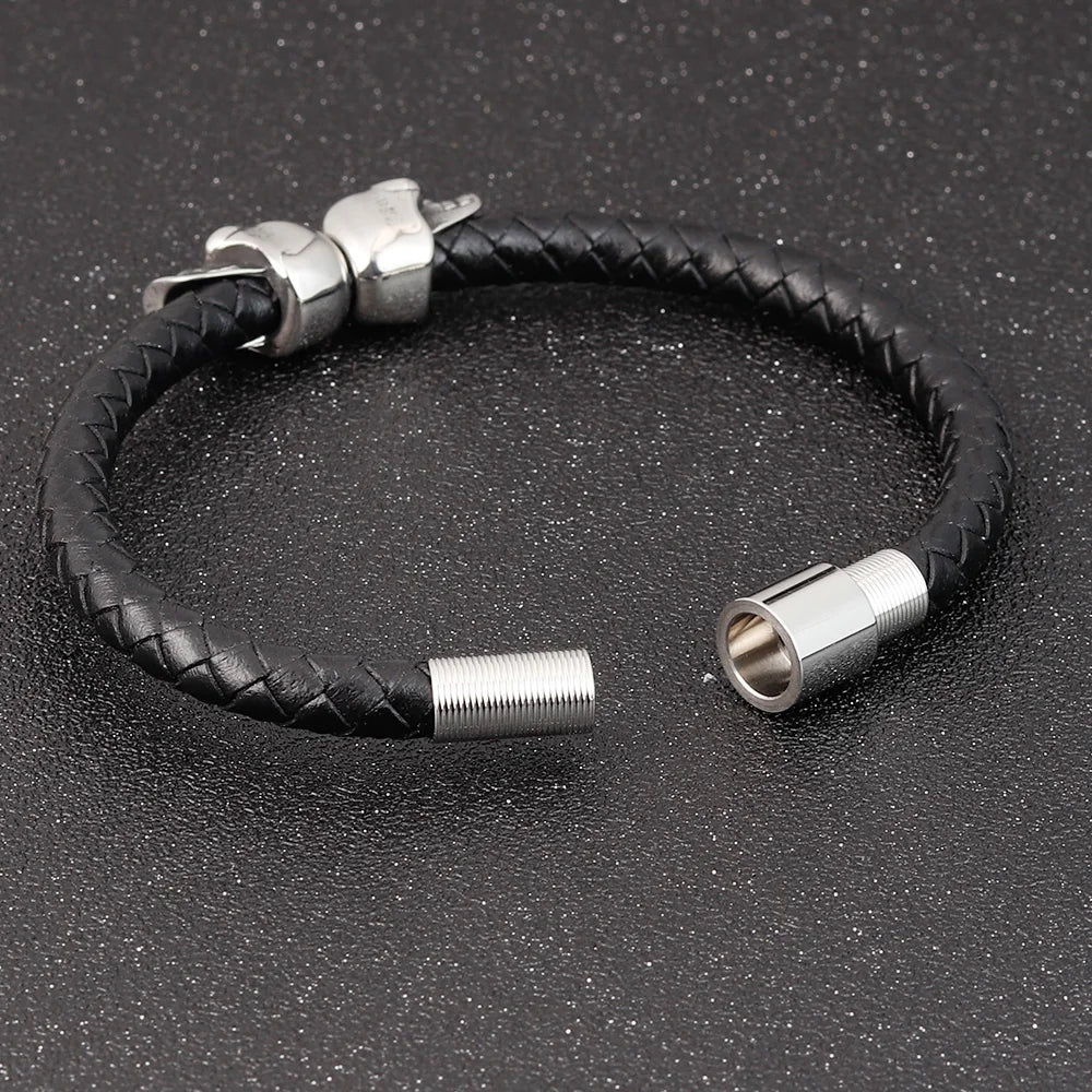 Übertreibung Männer Schmuck Schwarz Geflochtene Leder Armbänder Edelstahl Leder Armbänder Coole Schädel Armbänder Männer Armband