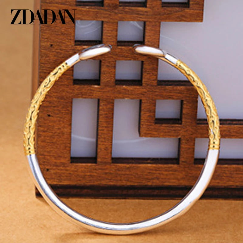 Zdadan Sterling Silber Vintage offene Manschette Armband Armreif für Frauen Männer Modeschmuck