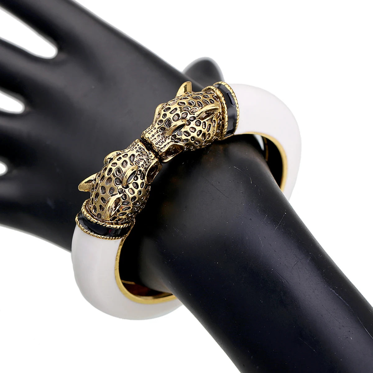 All Seasons Damen-Manschettenarmband für Party, antik vergoldet, Tier-Emaille, Leopardenkopf, Vintage-Armband, trendiger Schmuck