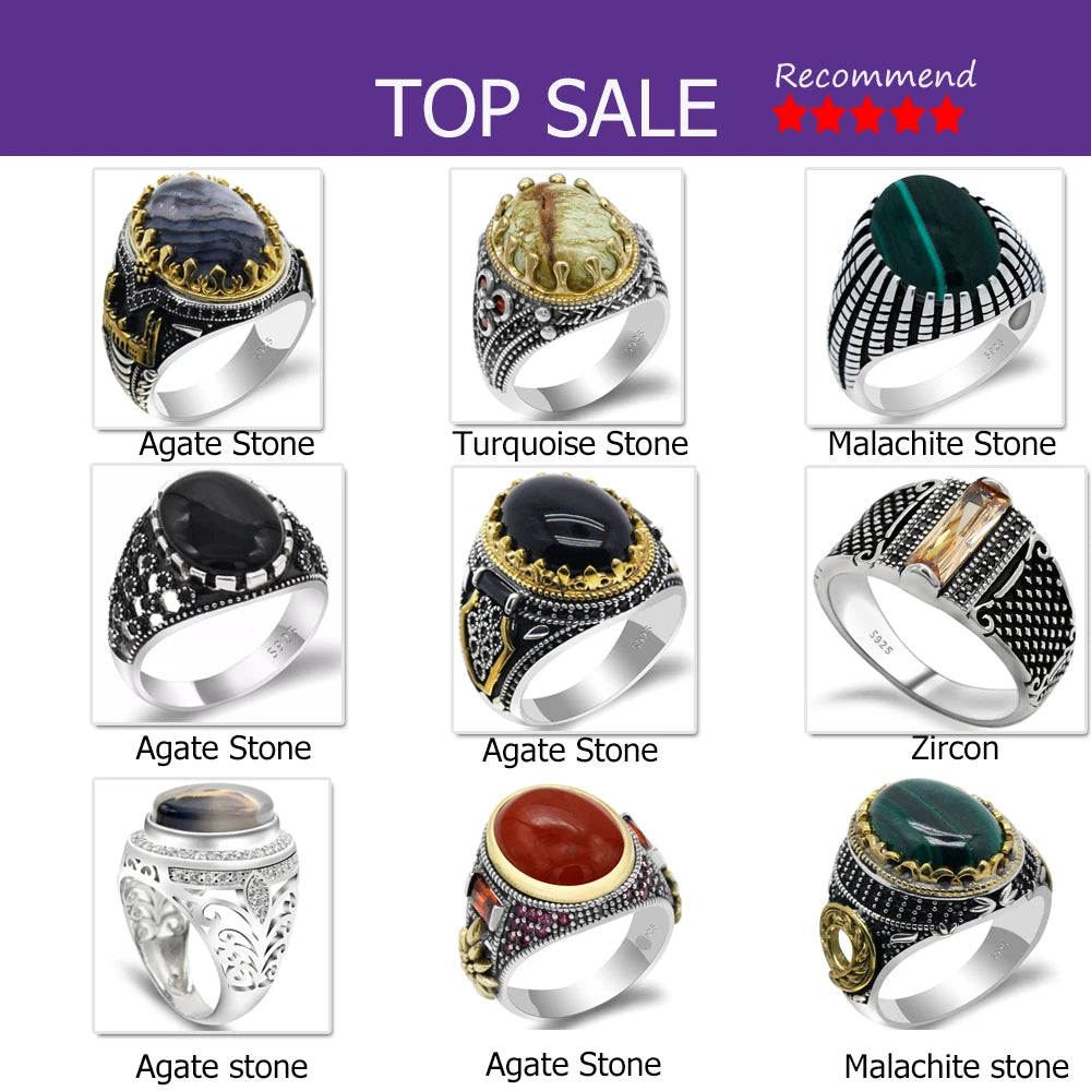 Schwarz Natürliche Achat Stein Ring 925 Silber herren Ring Schloss Türkische Konstantinopel Auspicious Vintage Signet Ring Track Hochzeit