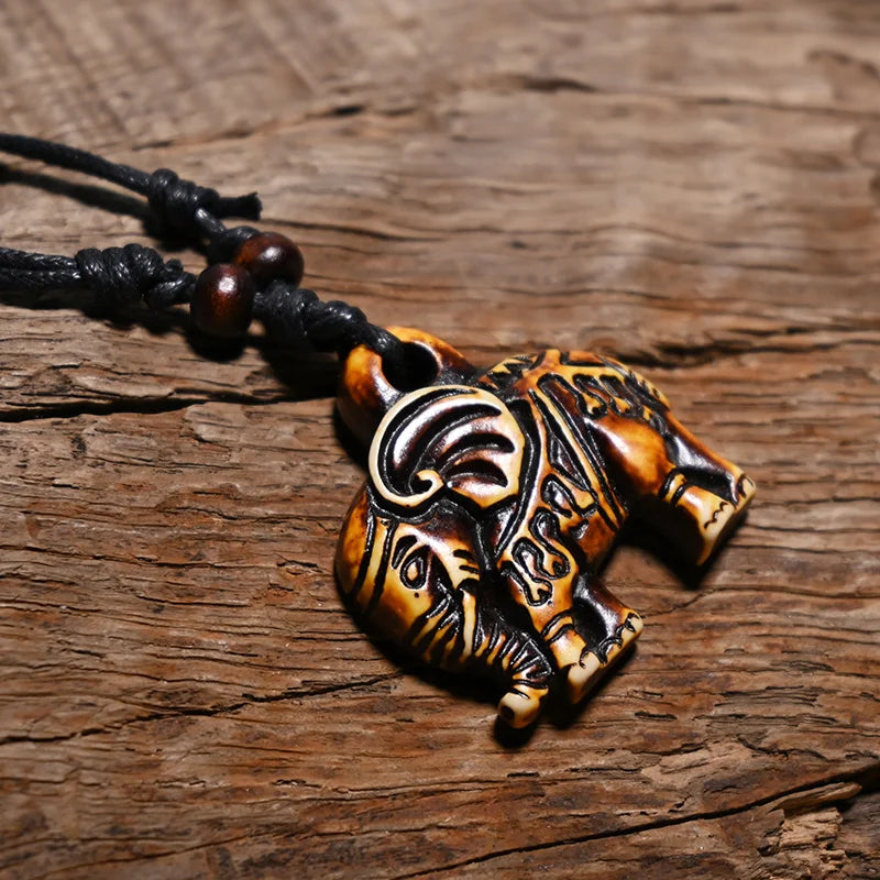 FX026 Elefanten-Halskette, Vintage-Anhänger, Mann-Halsband, Retro-Afrika-Schmuck, Tribal-Stil, Nachahmung von Yak-Knochen, Halskette, Amulett, Geschenk