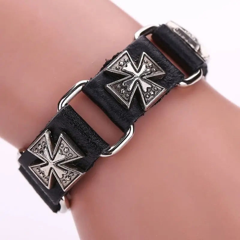 2022 neue männer Punk Einstellbare Lederband Armband Metall Quer Manschette Armreif Armband 2020 trend