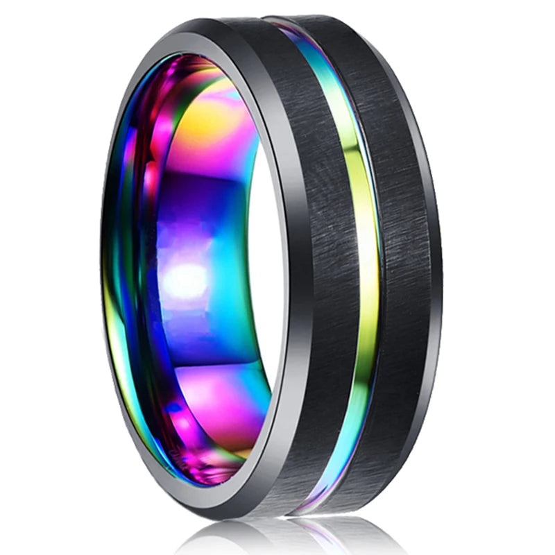 Moderne 8mm Schwarz Titan stahl Ringe für Männer Frauen Nut Facetten Edelstahl Männer Ring Hochzeit Band schmuck Großhandel