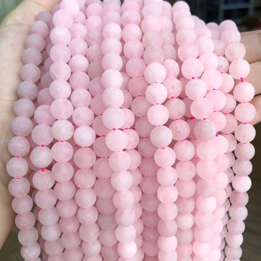 Natursteinperlen Rosenquarz Runde lose Perlen 15" 4/6/8/10/12/14mm Rosa Kristall für DIY Herstellung von Armband Halskette Schmuck