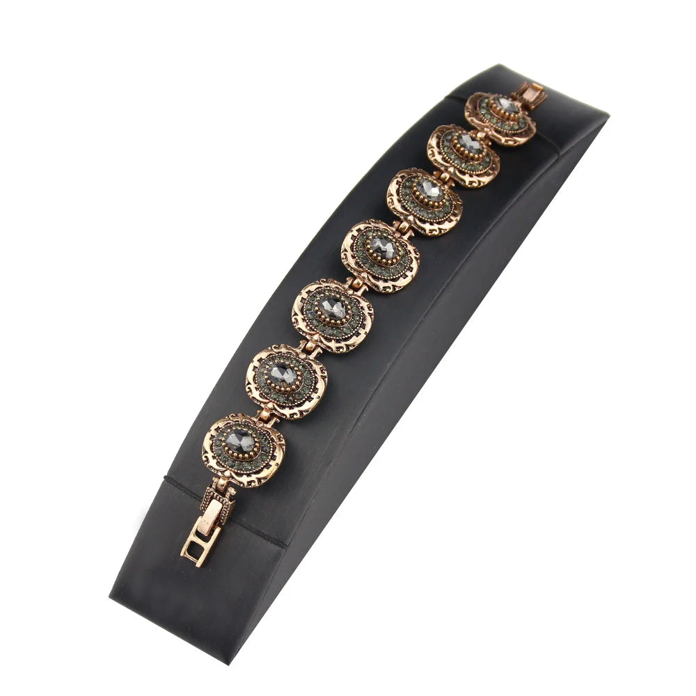 Sunspicems Vintage Kristall Link Armband für Frauen Antike Gold Farbe Runde Harz Böhmen Ethnische Hochzeit Schmuck Freund Geschenk