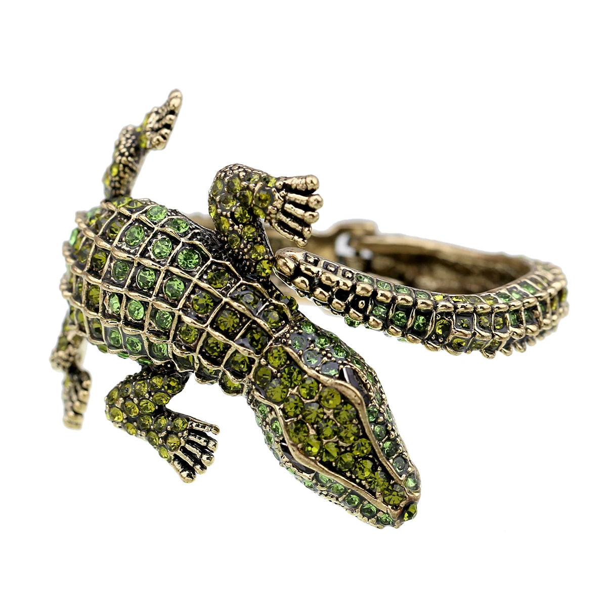 Neue Mode Tier Stil Vintage Krokodil Armreif Antike Goldene Überzogene Volle Strass Manschette Armreif Schmuck 4 Farben