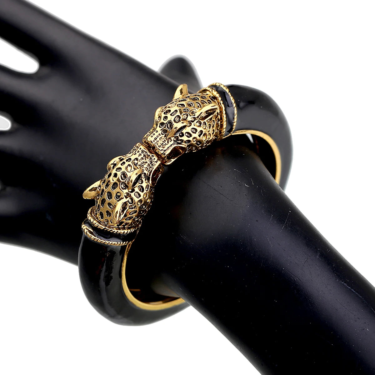 All Seasons Damen-Manschettenarmband für Party, antik vergoldet, Tier-Emaille, Leopardenkopf, Vintage-Armband, trendiger Schmuck
