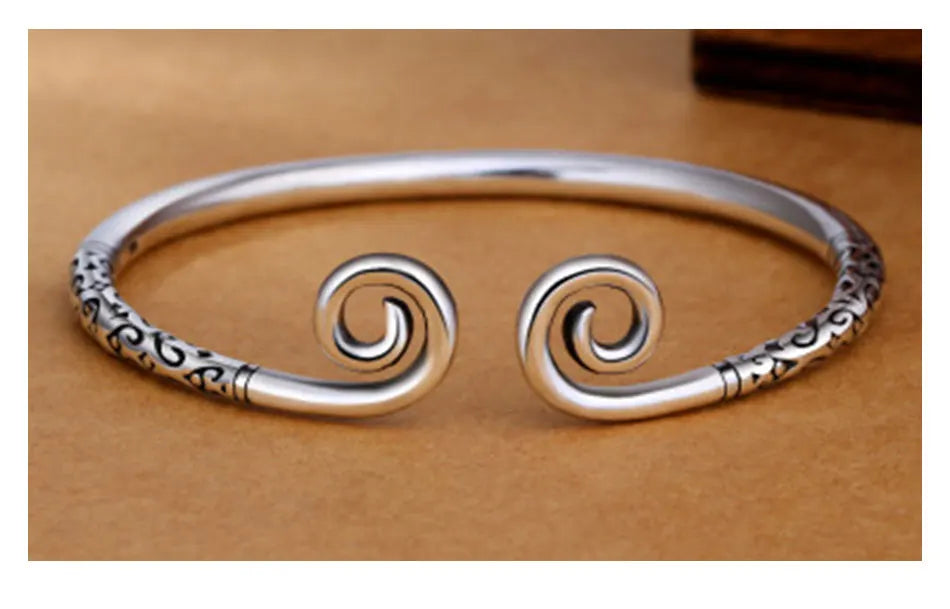 Zdadan Sterling Silber Vintage offene Manschette Armband Armreif für Frauen Männer Modeschmuck