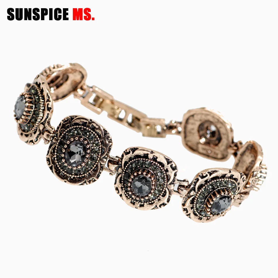 Sunspicems Vintage Kristall Link Armband für Frauen Antike Gold Farbe Runde Harz Böhmen Ethnische Hochzeit Schmuck Freund Geschenk