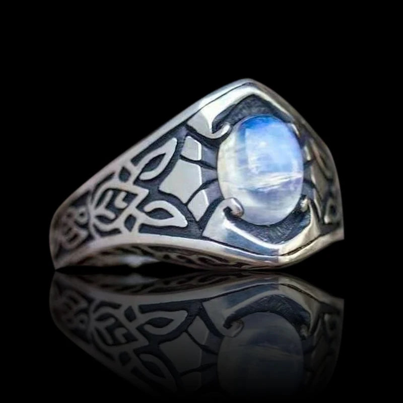 2025, Vintage-Muster, oval, Imitation Mondstein, Ringe für Damen/Herren, Hochzeitsschmuck, Jahrestagsgeschenk, modische Edelstahlringe