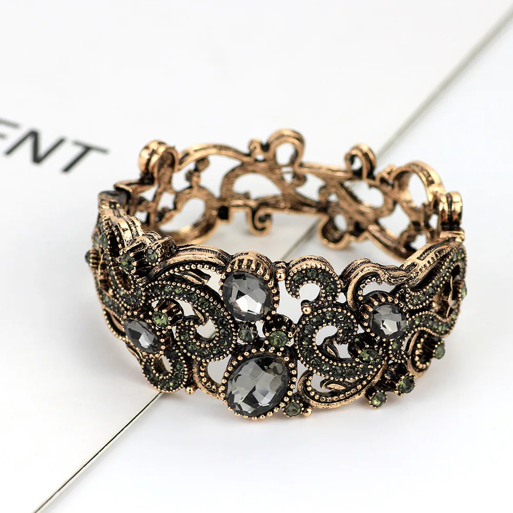 Sunspicems Böhmen Grau Kristall Türkische Armreif Manschette Armband Für Frauen Retro Gold Farbe Arabischen Braut Hochzeit Schmuck Bankett Geschenk