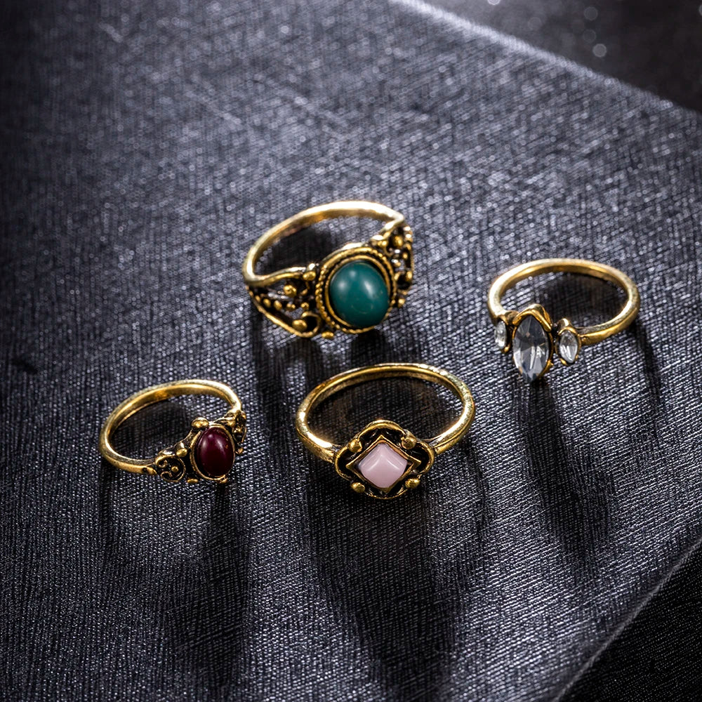 4 Teile/satz Wald Reben Blatt Blume Ring Vintage Punk Antike Geschnitzte Midi Finger Ring Frauen Böhmischen Ringe Für Männer Schmuck geschenke
