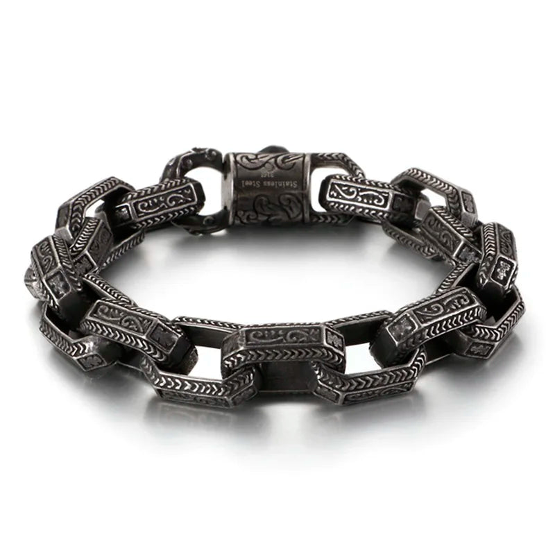 Fongten Vintage Quadrat Armband Für Männer Edelstahl Totem Viking Charme Schwere Armbänder Armreif Männlichen Schmuck Pulsera Großhandel