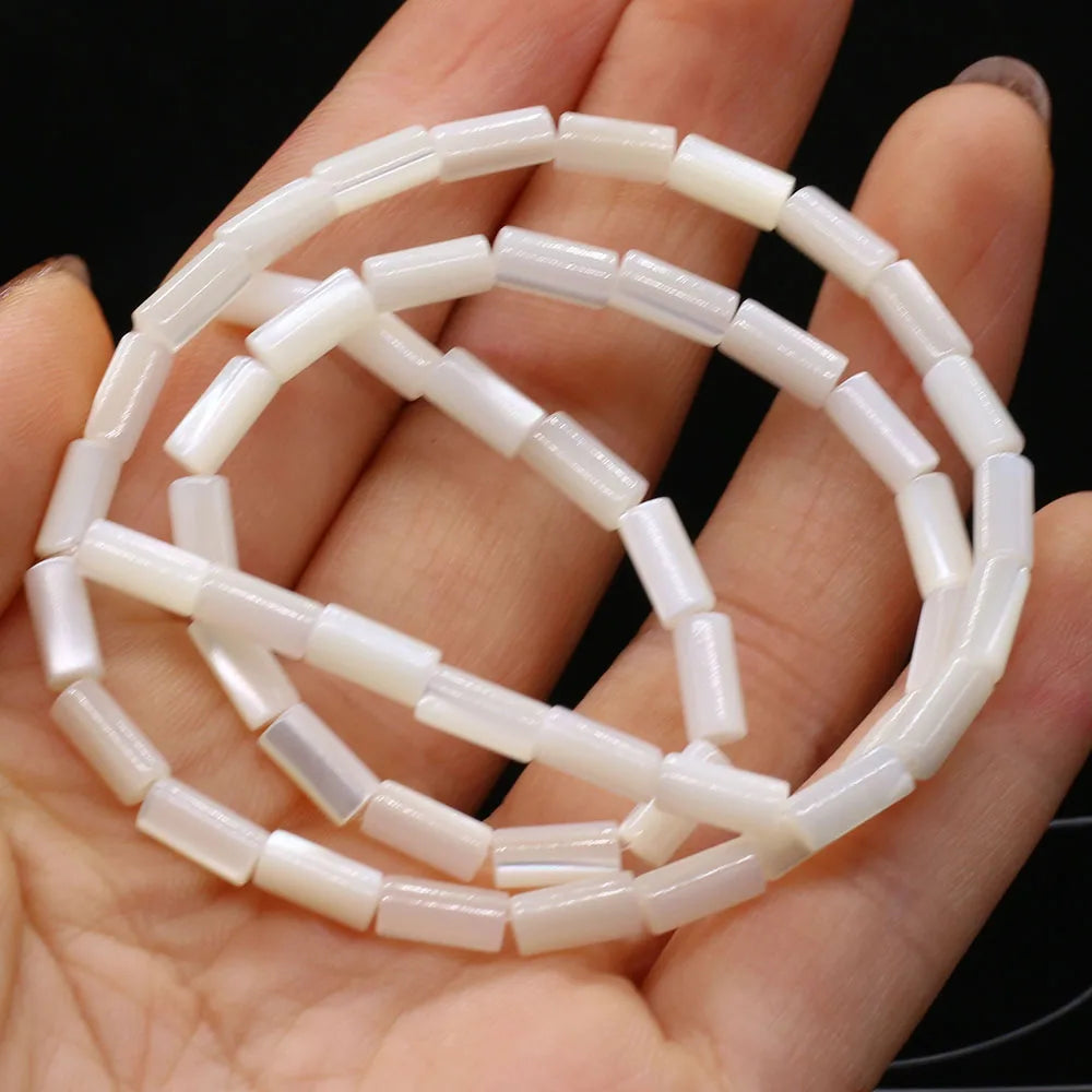 Natürliche zylindrische Muschelperlen Perlmutt Muschel lose Isolationsperlen für Schmuckherstellung DIY Armband Halskette Strang 14''