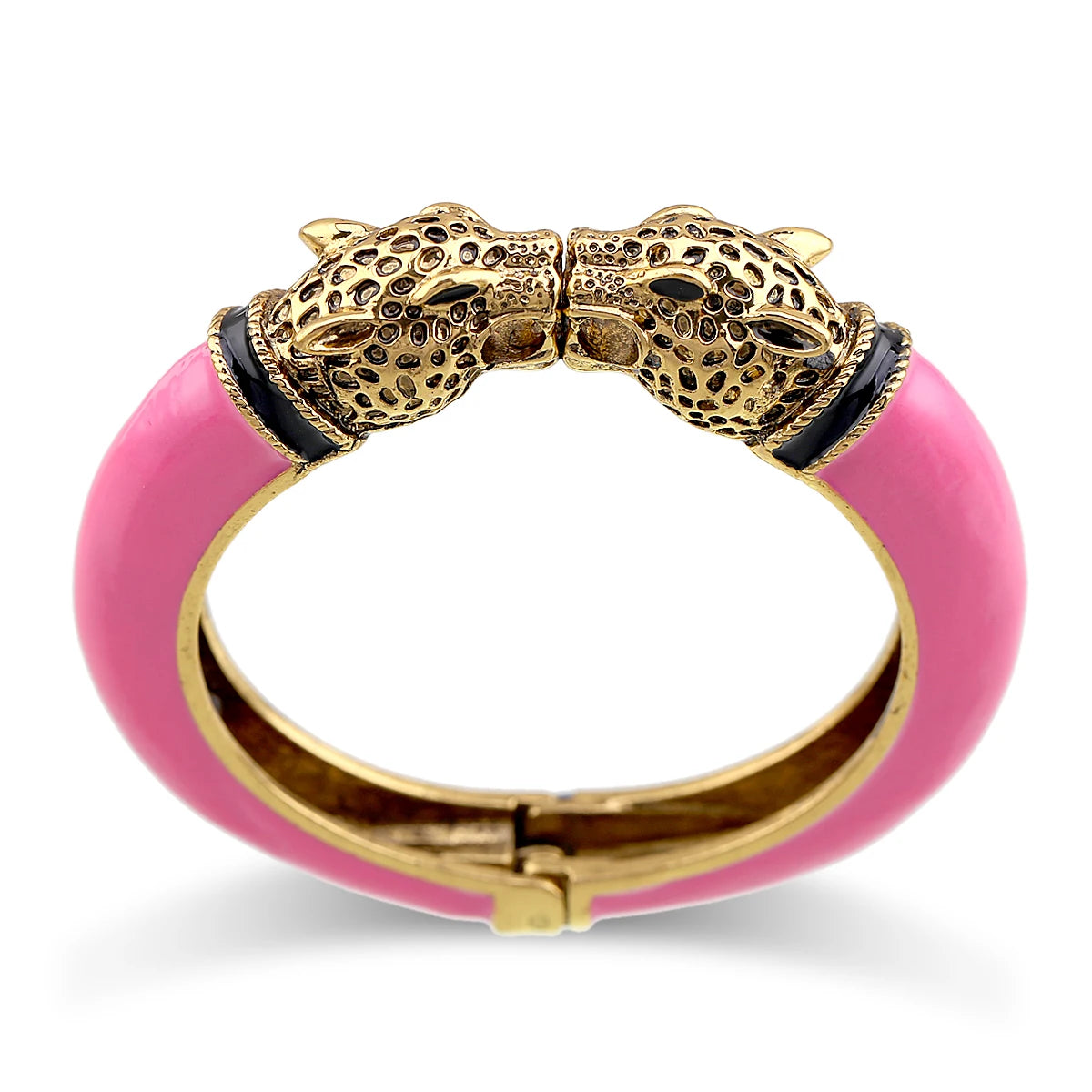 All Seasons Damen-Manschettenarmband für Party, antik vergoldet, Tier-Emaille, Leopardenkopf, Vintage-Armband, trendiger Schmuck