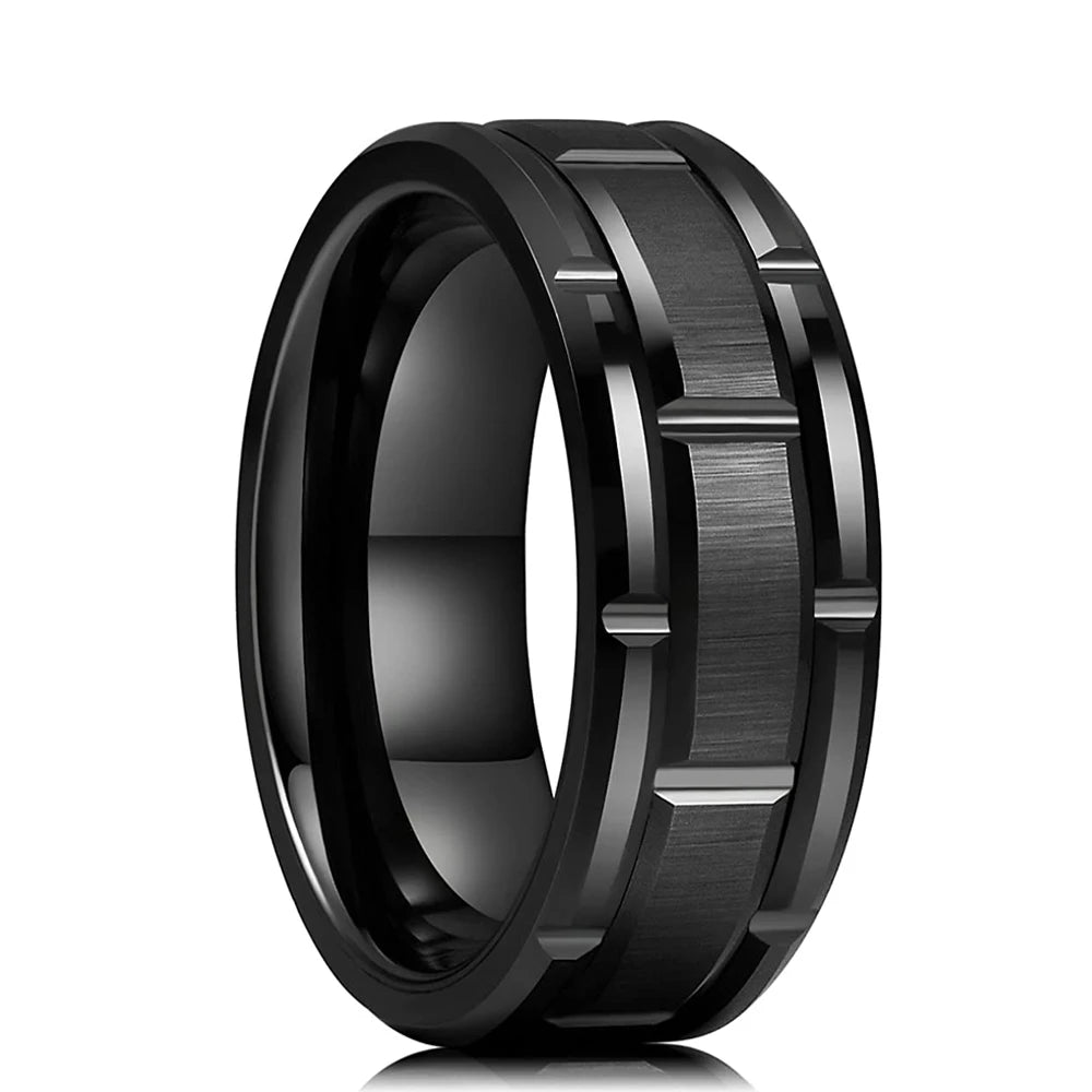Moderne 8mm Schwarz Titan stahl Ringe für Männer Frauen Nut Facetten Edelstahl Männer Ring Hochzeit Band schmuck Großhandel