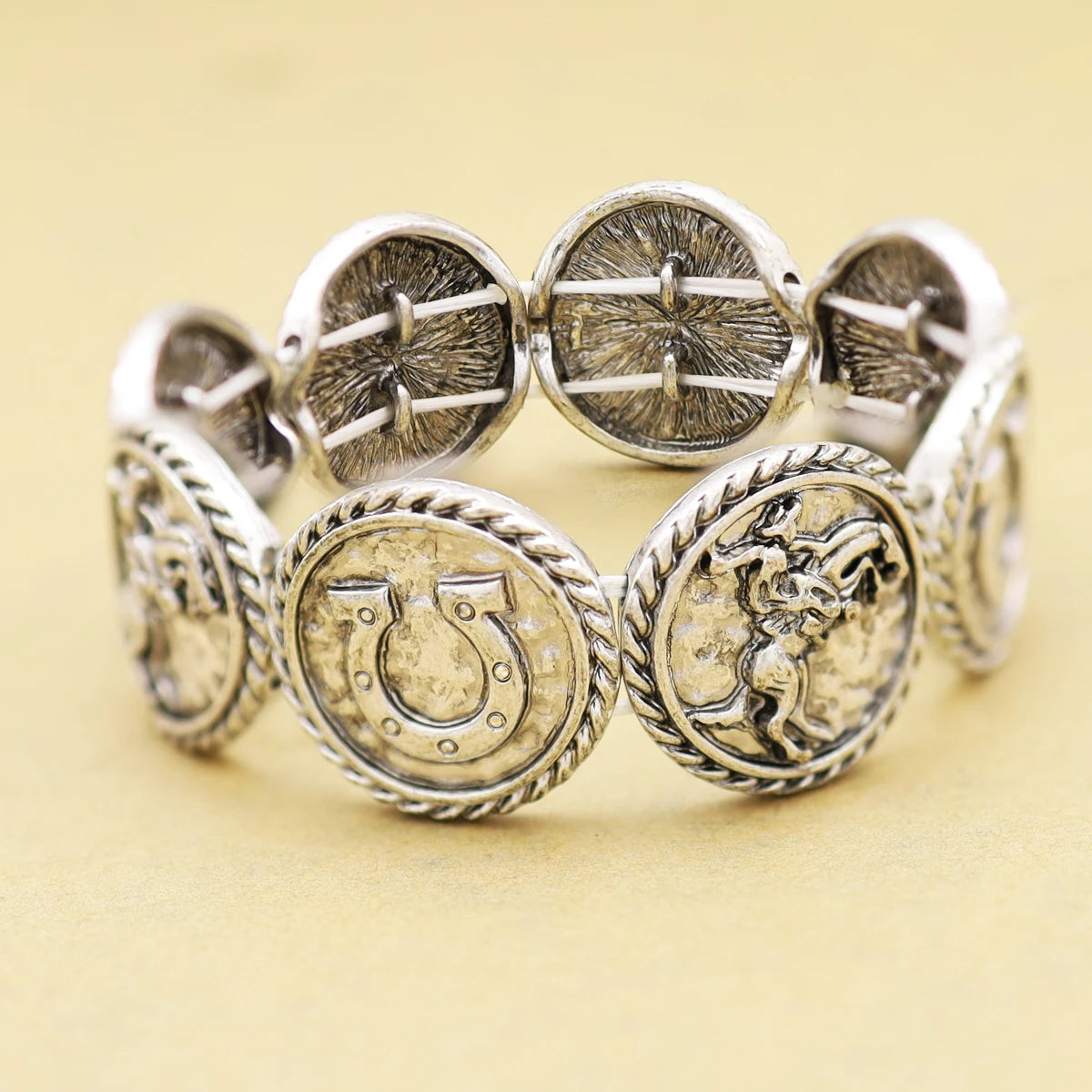 RechicGu Vintage Armband für Frauen Western Cowboy Sattel Rennen Pferd Schuh Rodeo Stretch Armreif Boho Mode Schmuck Dropshipping