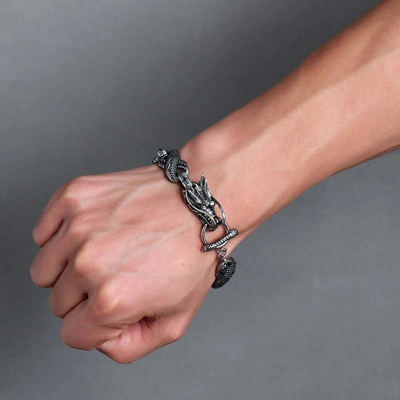 Ethnische Wind Drachen Armband Vintage Silber Überzogene Drachen Manschette Armreifen Männer der Motorrad Reiten Charme Schmuck Geschenk