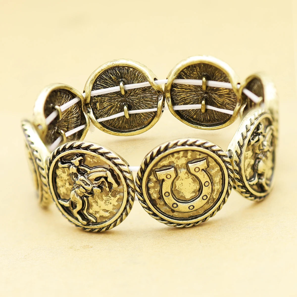 RechicGu Vintage Armband für Frauen Western Cowboy Sattel Rennen Pferd Schuh Rodeo Stretch Armreif Boho Mode Schmuck Dropshipping