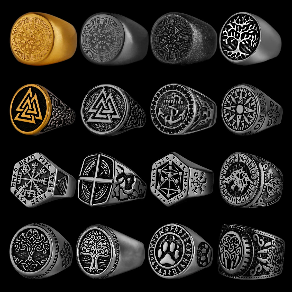 Nordic Viking Edelstahl Ring Anker Kompass Baum des Lebens Viking Rune Wolf Männer und Frauen Ring Schmuck Fabrik Großhandel