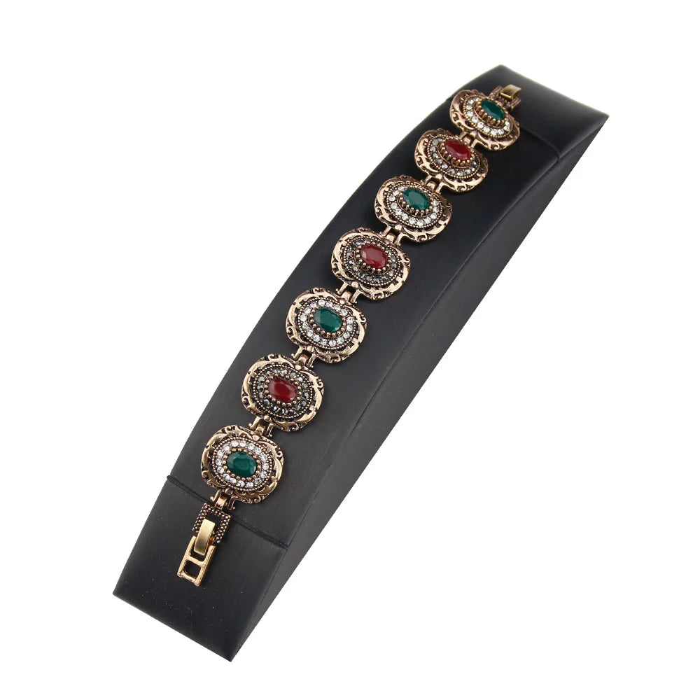 Sunspicems Vintage Kristall Link Armband für Frauen Antike Gold Farbe Runde Harz Böhmen Ethnische Hochzeit Schmuck Freund Geschenk