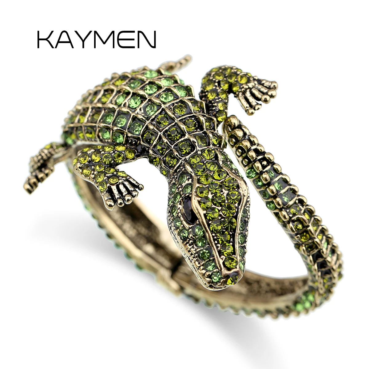 Neue Mode Tier Stil Vintage Krokodil Armreif Antike Goldene Überzogene Volle Strass Manschette Armreif Schmuck 4 Farben