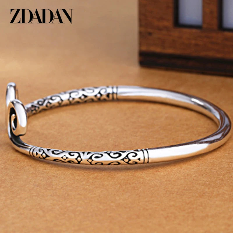Zdadan Sterling Silber Vintage offene Manschette Armband Armreif für Frauen Männer Modeschmuck