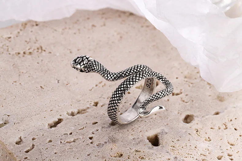 Retro Thai Silber Wicklung Schlangenform 925 Sterling Silber Schmuck Persönlichkeit Dominierendes Tier Exquisite Öffnungsringe R295